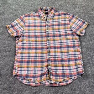 J‎ Crew Shirt Mens Large Pink Blue Plaid Linen Blend Slim Fit Button Down Preppy